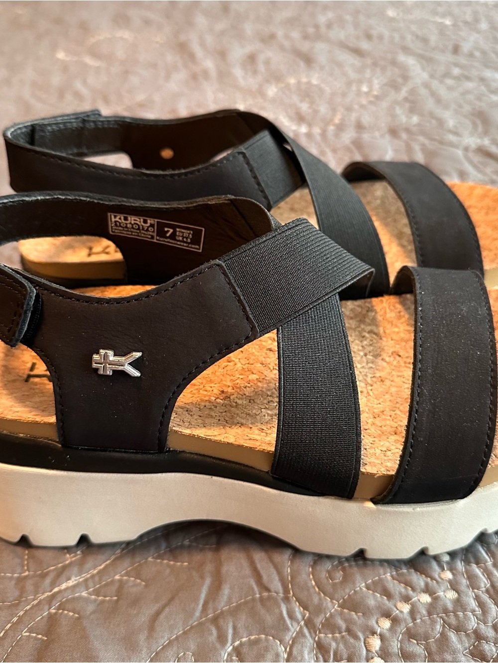 KURU Women’s Black Strappy Sandals with Cream Platform - Picture 4 of 5